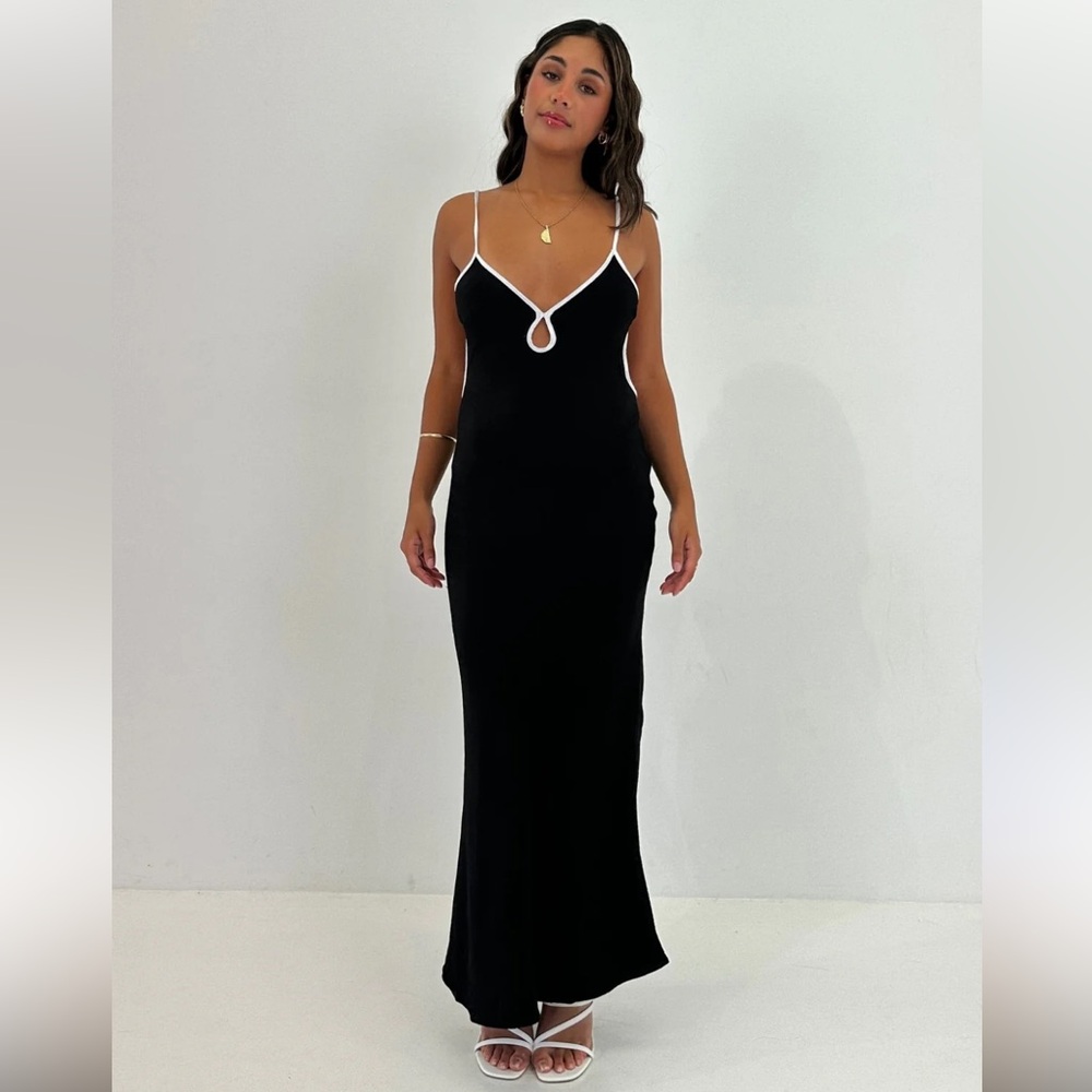 Abercrombie & Fitch Black Maxi Slip Dress with White Trim